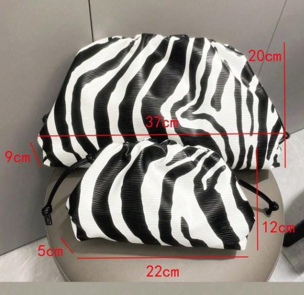 Zebra Print Clutch Bag, Black White Slouchy Purse, Animal Print Evening Bag