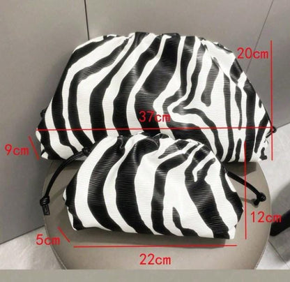 Zebra Print Clutch Bag, Black White Slouchy Purse, Animal Print Evening Bag