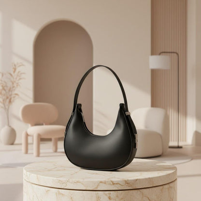 Black Crescent Shoulder Bag, Minimalist Hobo Bag, Women's Black Handbag, Chic Everyday Purse, Y2K Underarm Bag