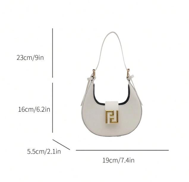 White Hobo Shoulder Bag for Women, Crescent Purse, Small Handbag with Gold Detail, Minimalist Everyday Bag