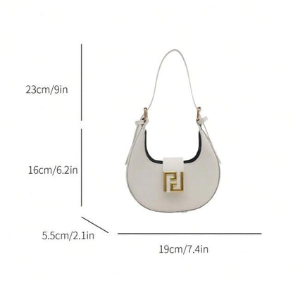 White Hobo Shoulder Bag for Women, Crescent Purse, Small Handbag with Gold Detail, Minimalist Everyday Bag