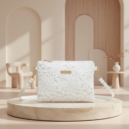 White Lace Crossbody Bag, Floral Shoulder Purse, Romantic Women's Everyday Bag