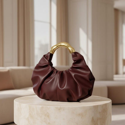 Brown Ruched Hobo Bag, Top Handle Handbag, Slouchy Shoulder Purse, Chocolate Brown Bag, Elegant Women's Handbag