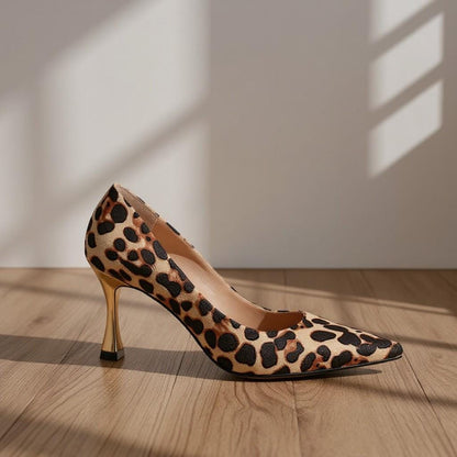 Leopard Print Stiletto Pumps, Pointed Toe Animal Print High Heels
