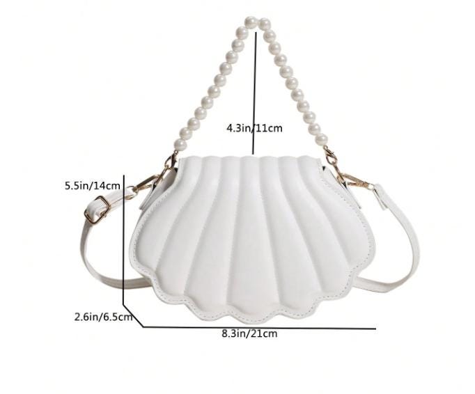 White Shell Shoulder Bag, Pearl Beaded Purse, Quilted Crossbody Bag, Seashell Handbag, Elegant Summer Bag
