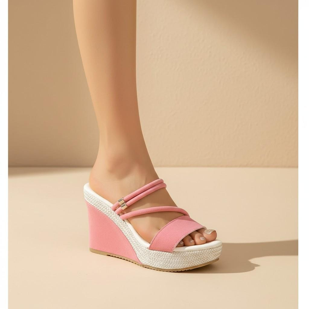 Pink Wedge Sandals for Women, Platform Espadrille Shoes, Summer Strappy Heels
