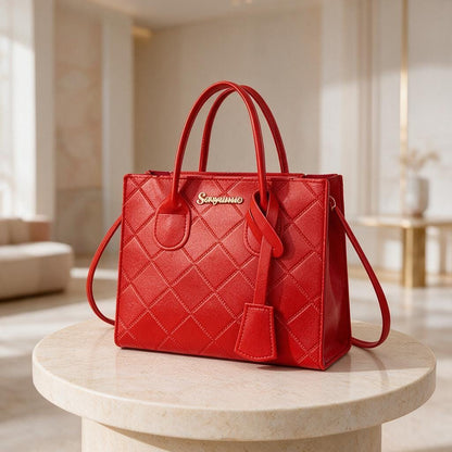 Red Quilted Tote Bag, Diamond Stitch Handbag, Structured Shoulder Bag, Red Purse, Everyday Carryall, Elegant Women’s Handbag