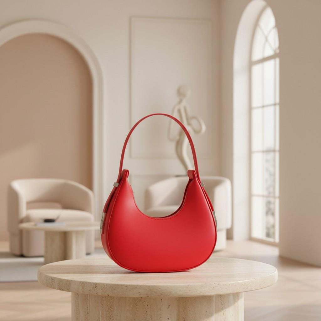 Red Crescent Shoulder Bag, Women's Red Hobo Bag, Minimalist Handbag, Half Moon Purse, Y2K Underarm Bag, Chic Everyday Bag