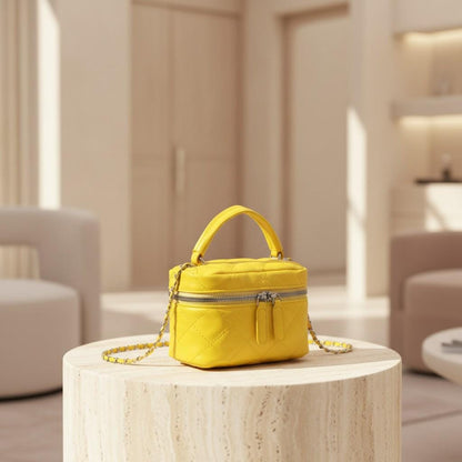 Yellow Quilted Crossbody Bag, Mini Top Handle Purse, Small Shoulder Bag, Y2K Handbag