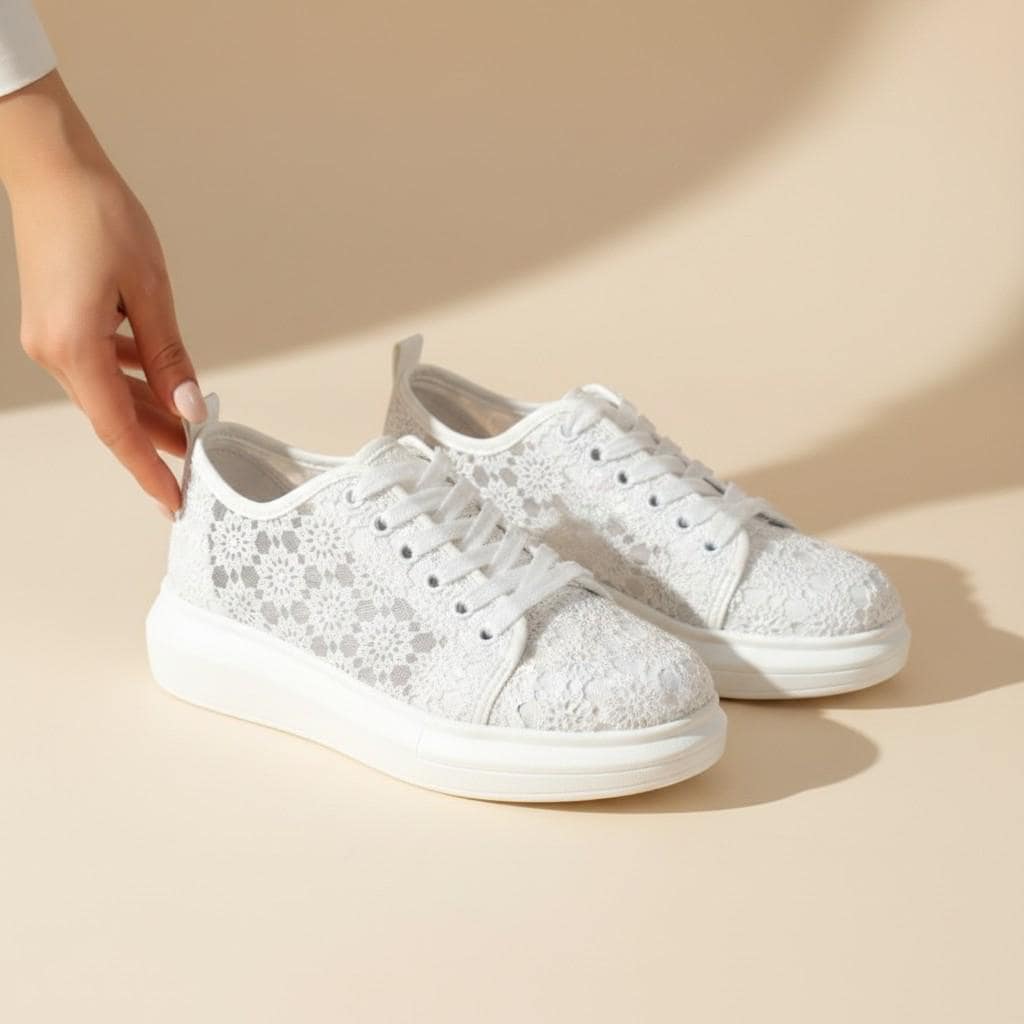 Lace Bridal Sneakers, White Wedding Shoes for Bride, Elegant Lace Wedding Trainers, Platform Bridal Shoes, Reception Sneakers