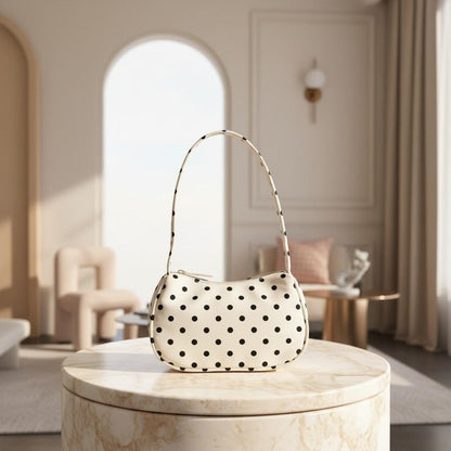 Polka Dot Shoulder Bag, Black and White Baguette Purse, Cute Underarm Handbag, Retro Print Y2K Bag, Women's Small Bag