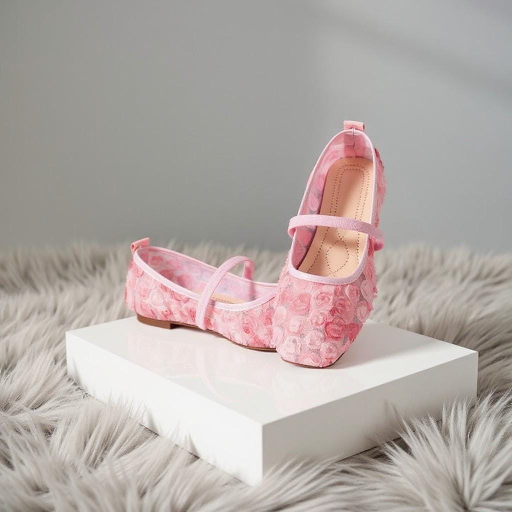 Pink Rose Mary Jane Heels, Floral Embroidered Shoes, Romantic Balletcore Pumps