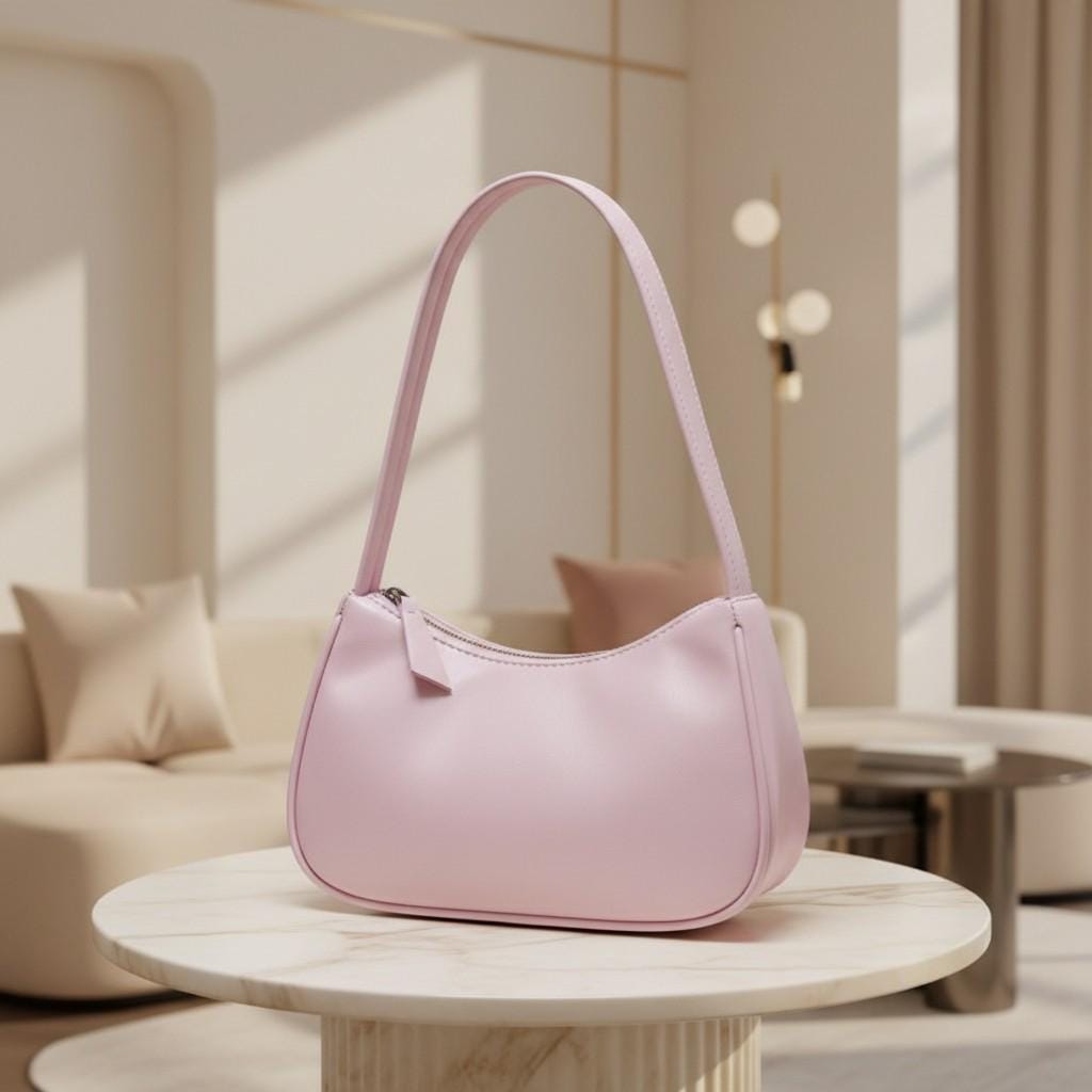 Pink Baguette Shoulder Bag, Cute Y2K Purse, Soft Pink Underarm Handbag, Minimalist Women's Small Shoulder Bag