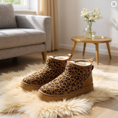 Leopard Winter Boots, Fur Lined Ankle Boots, Cozy Animal Print Shoes