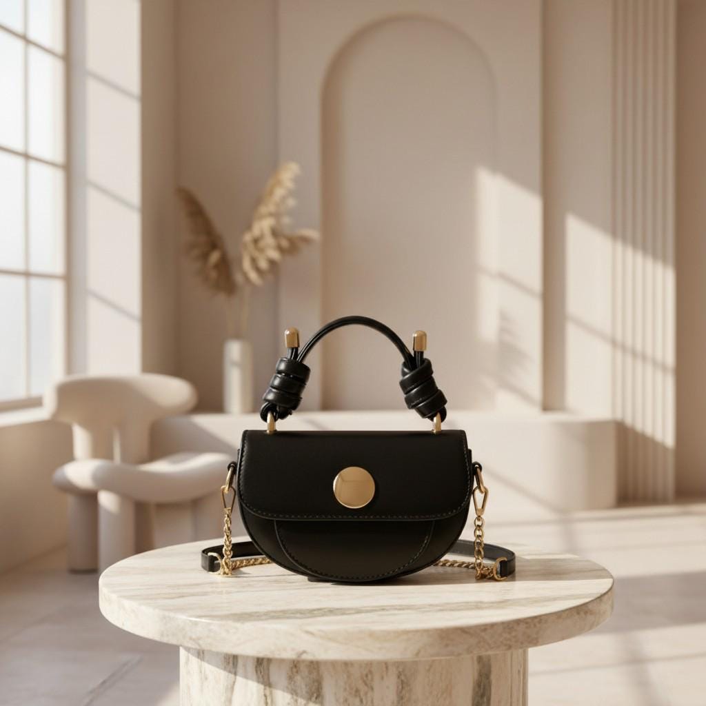 Black Top Handle Bag, Structured Shoulder Bag, Elegant Flap Handbag, Small Crossbody Purse, Gold Hardware, Women's Everyday Bag