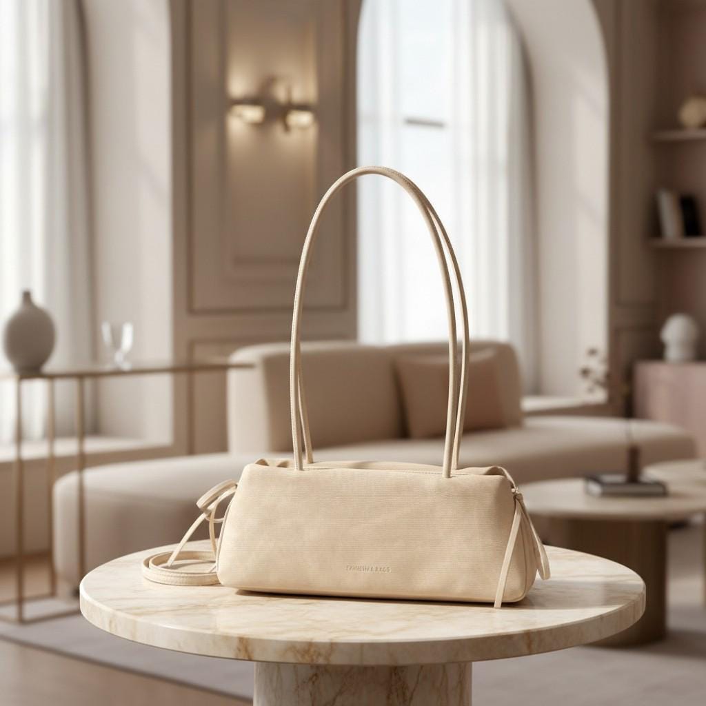 Cream Shoulder Bag, Beige Baguette Bag, Y2K Purse, Minimalist Handbag, Soft Neutral Everyday Bag