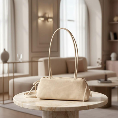 Cream Shoulder Bag, Beige Baguette Bag, Y2K Purse, Minimalist Handbag, Soft Neutral Everyday Bag