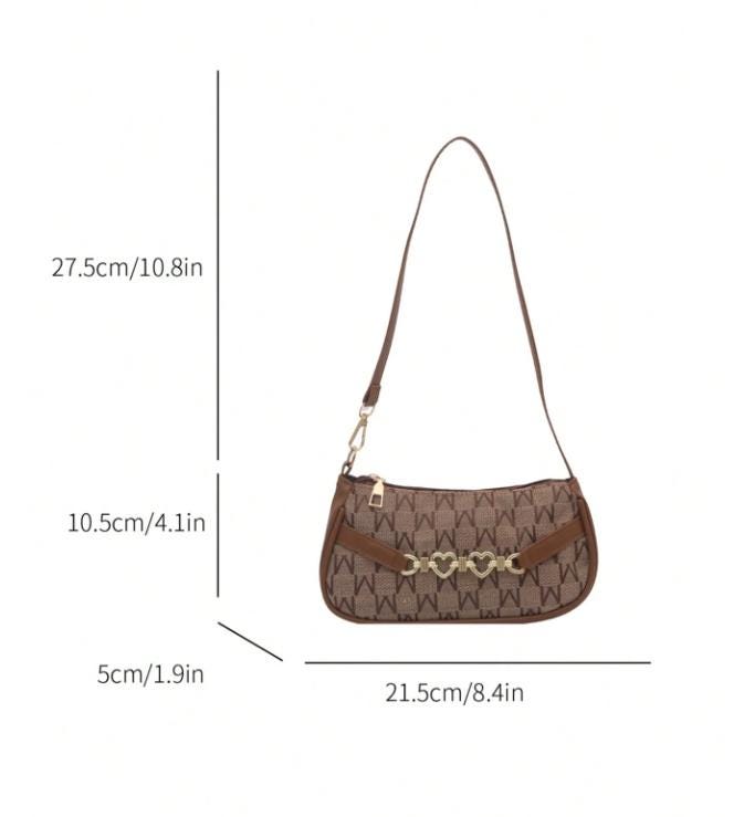 Brown Monogram Shoulder Bag, Y2K Baguette Purse, Vintage Inspired Handbag, Cute Everyday Bag