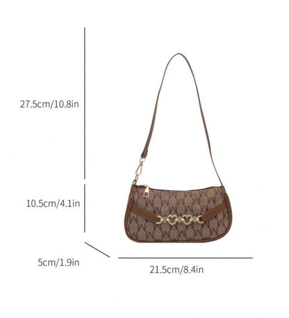 Brown Monogram Shoulder Bag, Y2K Baguette Purse, Vintage Inspired Handbag, Cute Everyday Bag
