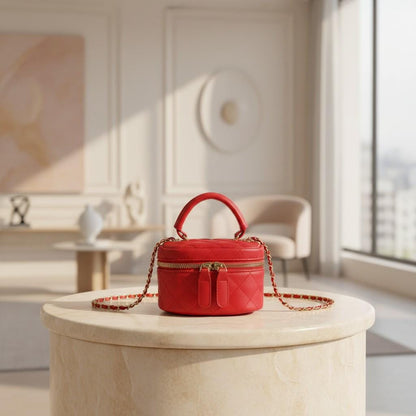 Red Quilted Mini Bag, Women's Crossbody Shoulder Purse, Small Top Handle Handbag, Double Zip Compact Bag