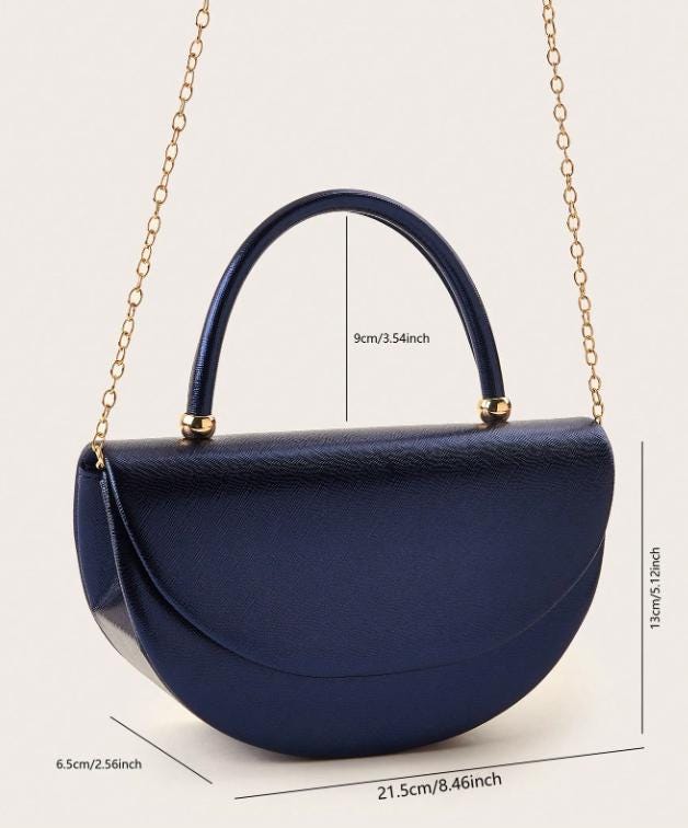 Navy Blue Half Moon Bag, Structured Top Handle Handbag, Crescent Purse, Elegant Dark Blue Flap Bag, Minimalist Handbag