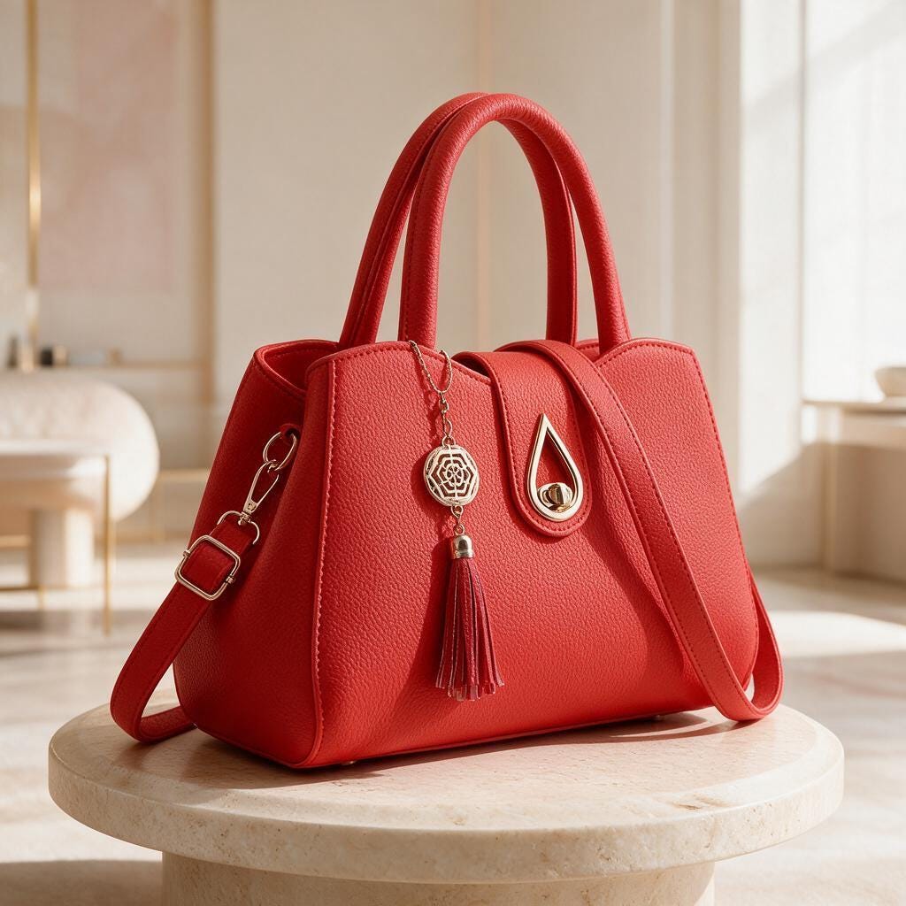 Red Structured Handbag, Top Handle Purse, Tassel Shoulder Bag, Red Crossbody Bag, Elegant Women's Satchel, Gift for Her