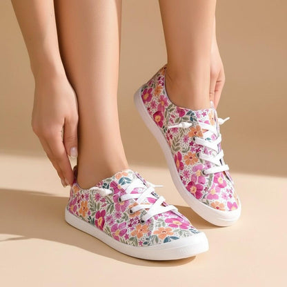Floral Sneakers for Women, Colorful Flower Print Low Top Shoes, Women's Canvas Walking Sneakers, Cute Summer Shoes, Garden Style Footwear