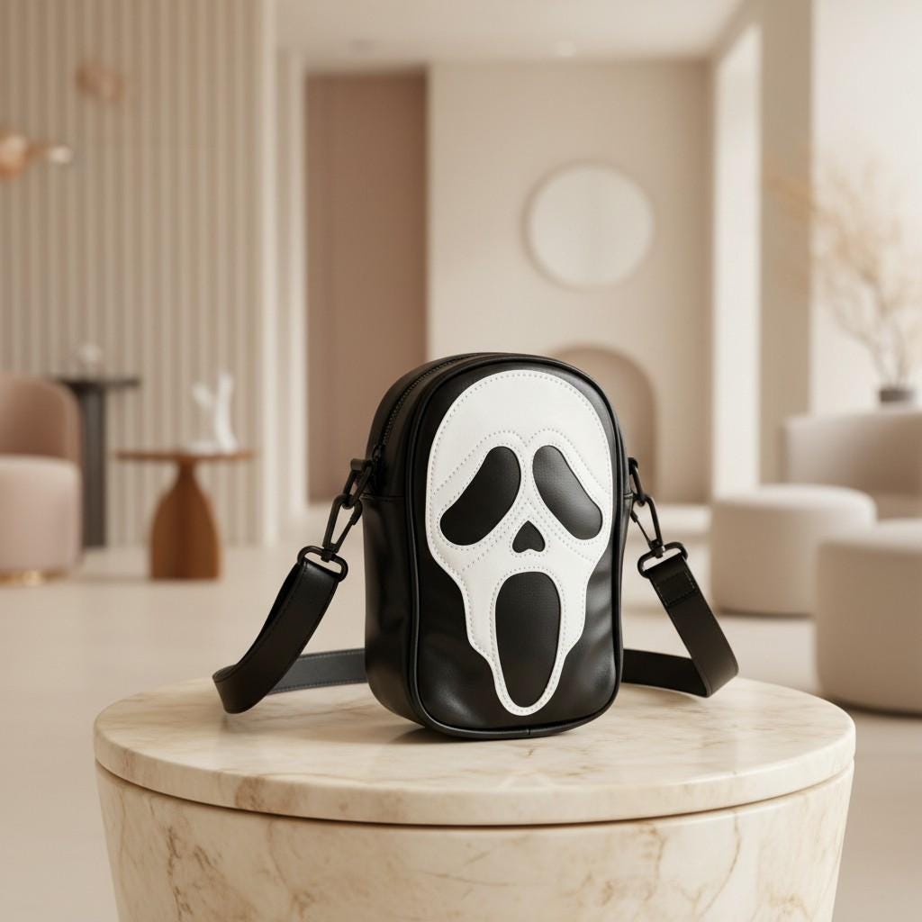 Horror Face Crossbody Bag, Spooky Gothic Shoulder Purse, Black Alternative Bag, Halloween Accessory
