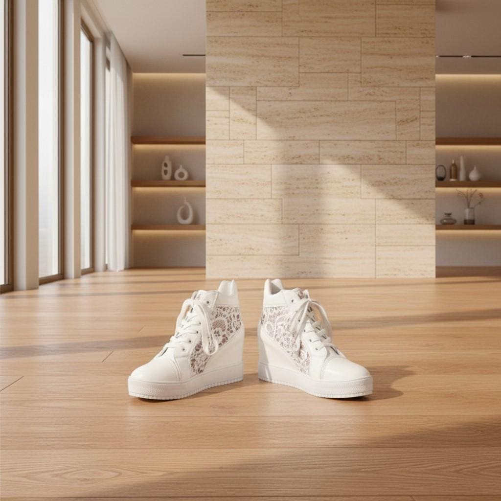 White Wedge Sneakers for Women, High Top Platform Shoes, Animal Print Sneakers, Lace Up Wedge Trainers, Fashion Sneakers