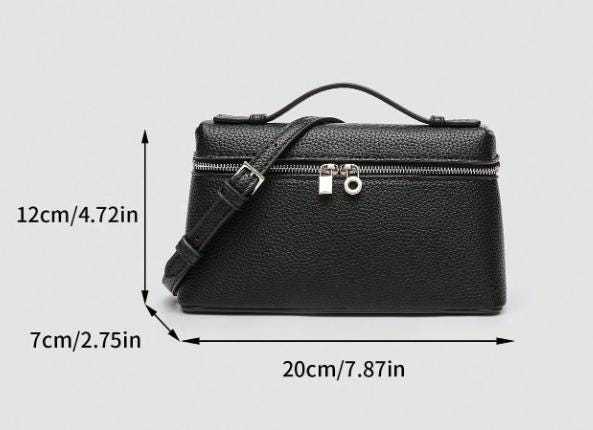 Black Structured Crossbody Bag, Boxy Shoulder Purse, Zipper Handbag, Top Handle Bag, Minimalist Everyday Crossbody
