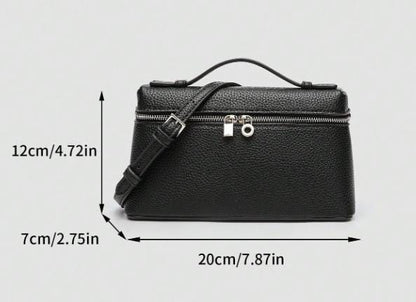 Black Structured Crossbody Bag, Boxy Shoulder Purse, Zipper Handbag, Top Handle Bag, Minimalist Everyday Crossbody