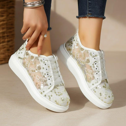 Floral Bridal Sneakers, White Wedding Shoes for Bride, Sequin Lace Sneakers, Elegant Wedding Trainers, Comfortable Reception Shoes