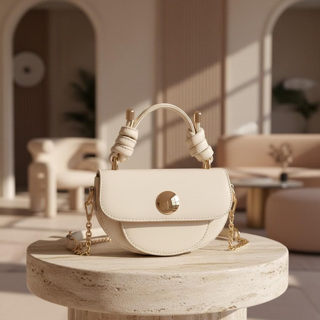 Ivory Top Handle Bag, Cream Shoulder Bag, Structured Flap Handbag, Small Crossbody Purse, Gold Hardware, Elegant Women's Bag
