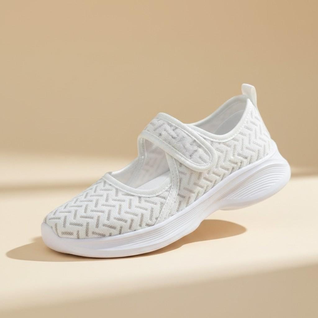 White Mesh Mary Jane Sneakers for Women, Lightweight Casual Shoes, Summer Walking Footwear