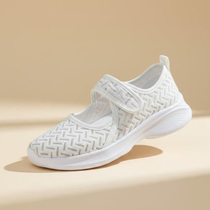White Mesh Mary Jane Sneakers for Women, Lightweight Casual Shoes, Summer Walking Footwear