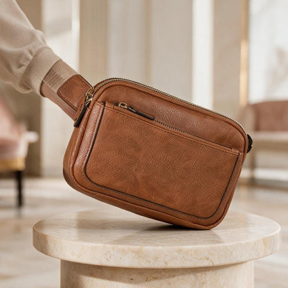 Brown Crossbody Bag, Small Sling Bag for Women, Camel Shoulder Purse, Minimalist Everyday Bag, Compact Travel Crossbody