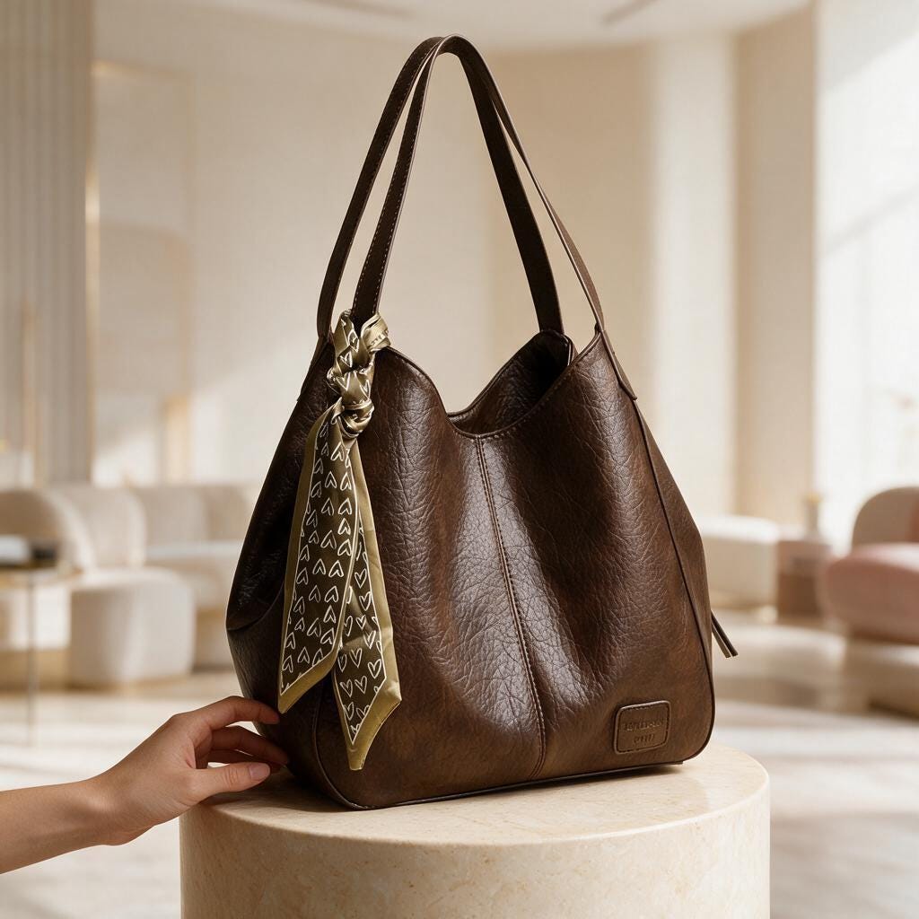 Brown Hobo Bag, Chocolate Shoulder Purse, Slouchy Handbag with Scarf, Casual Womens Bag, Boho Inspired Shoulder Bag