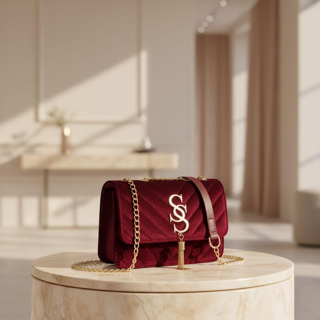Burgundy Quilted Shoulder Bag, Gold Chain Purse, Tassel Crossbody Bag, Structured Handbag