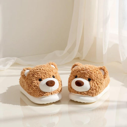 Teddy Bear Slippers, Plush Brown Bear House Shoes, Fuzzy Cozy Slippers