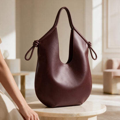 Burgundy Hobo Bag, Slouchy Shoulder Bag, Wine Red Purse, Knotted Strap Handbag, Minimalist Everyday Shoulder Bag, Soft Bag