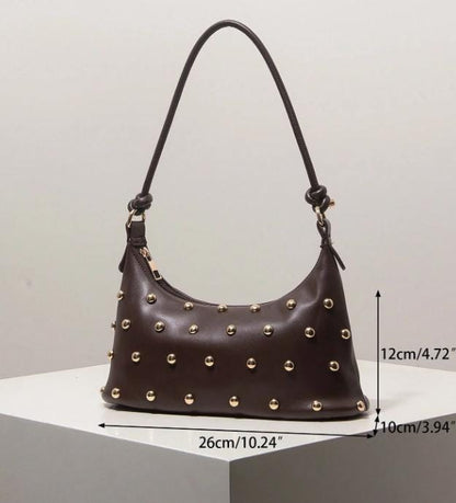 Brown Studded Shoulder Bag, Y2K Hobo Purse, Chocolate Brown Handbag, Retro Everyday Bag