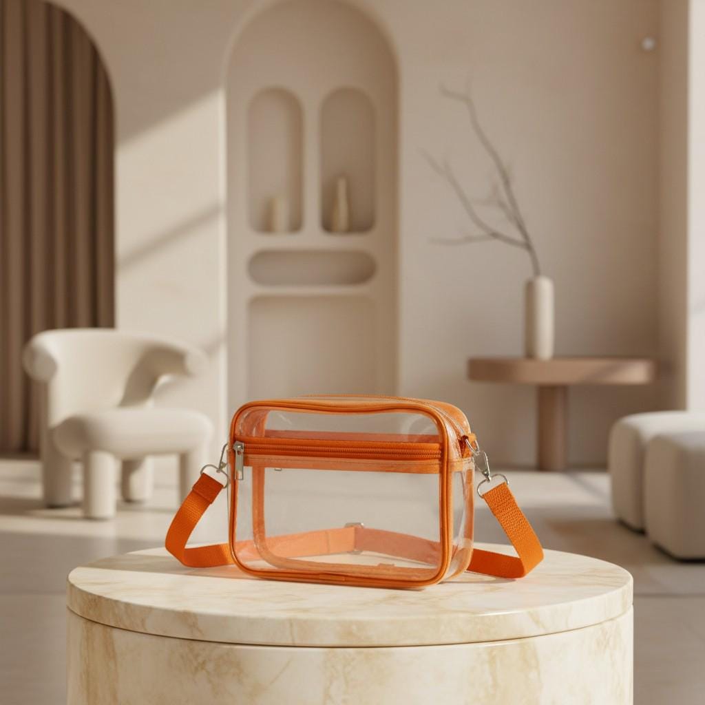 Orange Clear Crossbody Bag, Transparent Shoulder Purse, Zipper Handbag