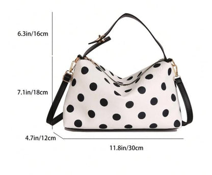 Black White Polka Dot Handbag, Polka Dot Shoulder Bag, Cute Top Handle Purse, Retro Womens Handbag, Everyday Purse