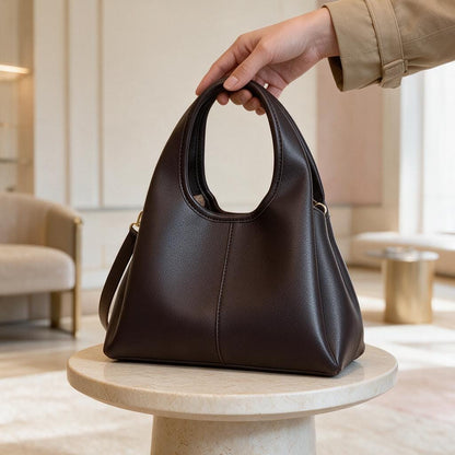 Dark Brown Handbag, Minimalist Shoulder Purse, Structured Top Handle Bag, Elegant Everyday Womens Bag, Classic Brown Purse