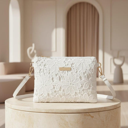 White Lace Crossbody Bag, Floral Shoulder Purse, Romantic Women's Everyday Bag