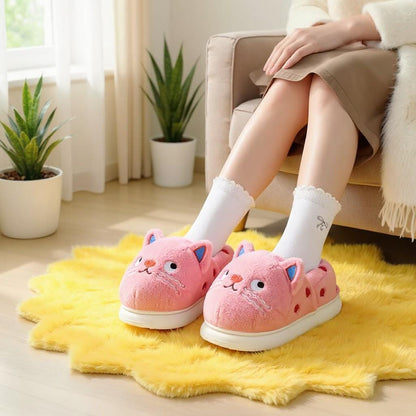 Cat Slippers, Pink Plush House Shoes, Kawaii Fuzzy Cat Slippers