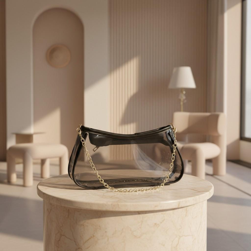 Clear Shoulder Bag, Transparent Crossbody Purse, Black PVC Handbag, Gold Chain Bag, Y2K Clear Bag, Trendy Women's Bag