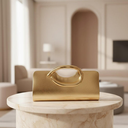 Gold Clutch Bag, Metallic Evening Purse, Ring Handle Handbag, Elegant Formal Bag, Wedding Guest Clutch, Party Purse