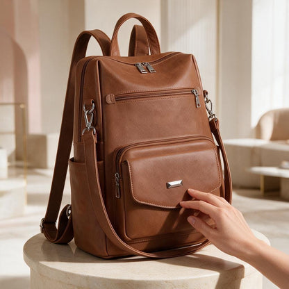 Brown Women's Backpack, Multi Pocket Travel Backpack, Convertible Shoulder Bag, Casual Daypack, Work and Travel Bag