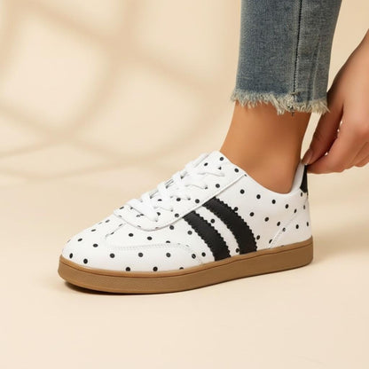 Polka Dot Sneakers for Women, Black White Casual Shoes, Retro Low Top Lace Up Sneakers, Cute Everyday Shoes